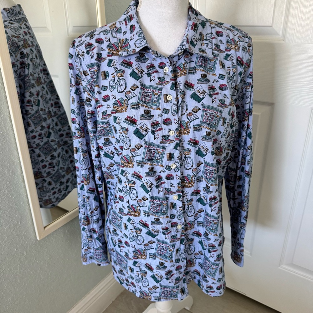 Talbots Book Lovers Print Blouse size LP